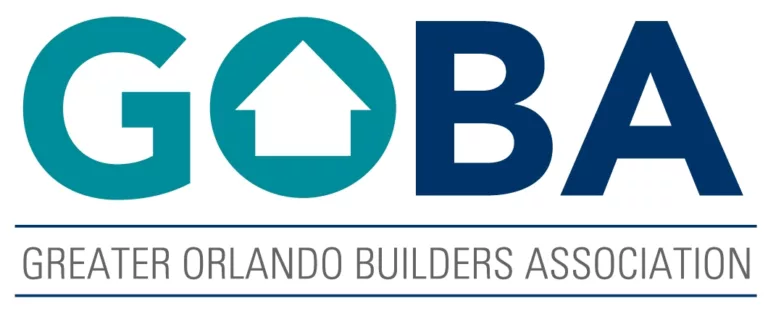 The logo of the Greater Orlando Builders Association (GOBA). The logo features a stylized symbol representing a house under construction, with a roof, windows, and a door. The symbol is accompanied by the text 'Greater Orlando Builders Association' in bold, professional typography. The color palette consists of deep blue and gray tones, evoking a sense of trust, expertise, and professionalism.
