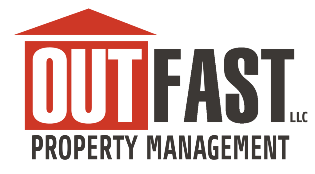 Outfast Property Management (Tampa) logo: A bold and dynamic design featuring a speeding arrow merging with a stylized house icon, symbolizing efficiency and excellence in property management.